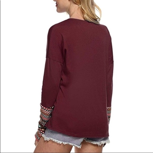 Geo Print Cuff Pocket Top Burgundy - Picture 4 of 8